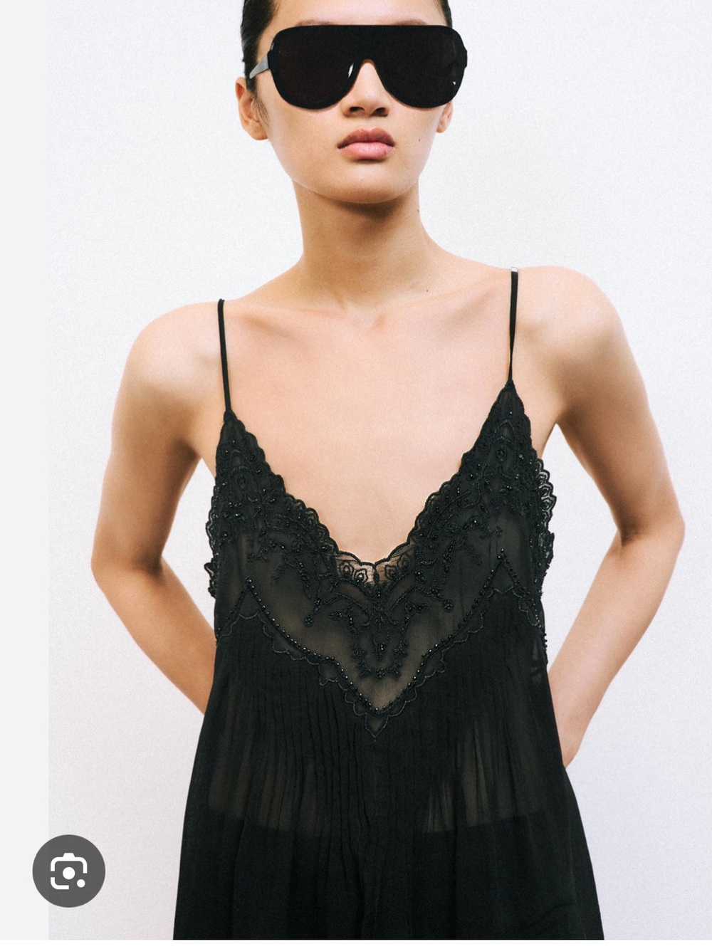 Zara NWT ZW Collection embroidered beaded camisole black 6895/052